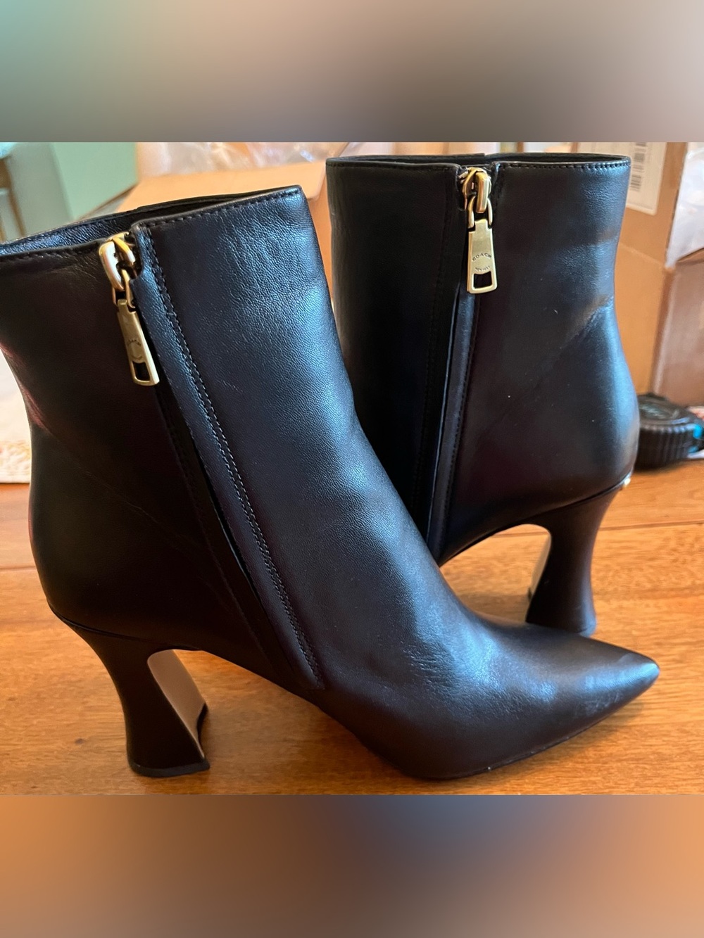Coach Black Pointed-Toe Leather Heeled Ankle Boots - Picture 2 of 13